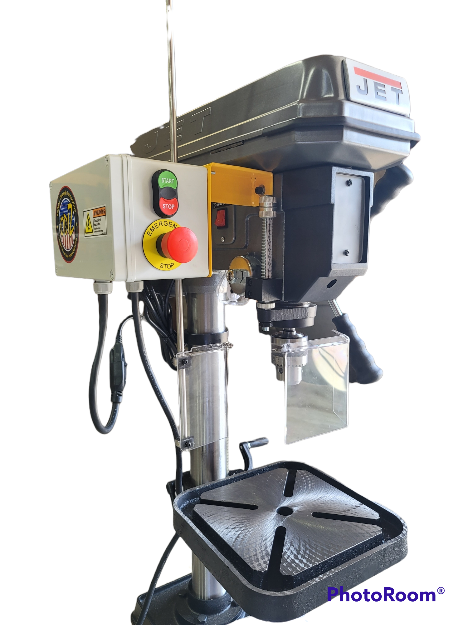 Anti restart interlocked drill press guard Odiz Safety LLC